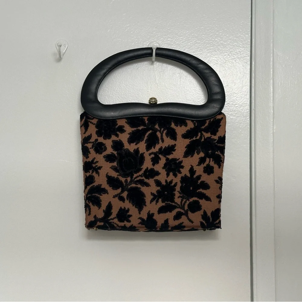 Vintage Tapestry Satchel Handbag in Brown & Black GUC - Picture 5 of 12